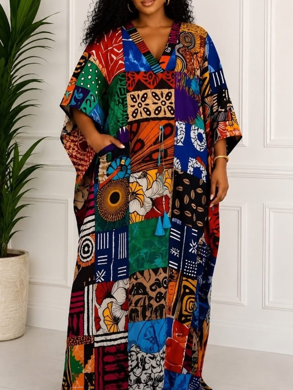 Bohemian Patchwork Maxi Dress - Multicolor